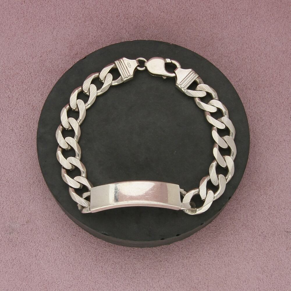 sterling silver mens vintage cuban chain id bracelet size 9.25in